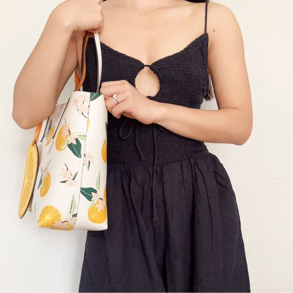 Kate Spade Clementine Small Reversible Tote Cream Multi Orange Zip Pouch Clutch - Picture 4 of 5